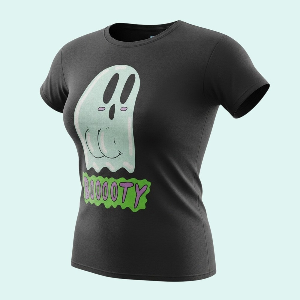 TEEN HEARTS XL Black Ghost BOOOOTY Funny Halloween Graphic T-Shirt Tee